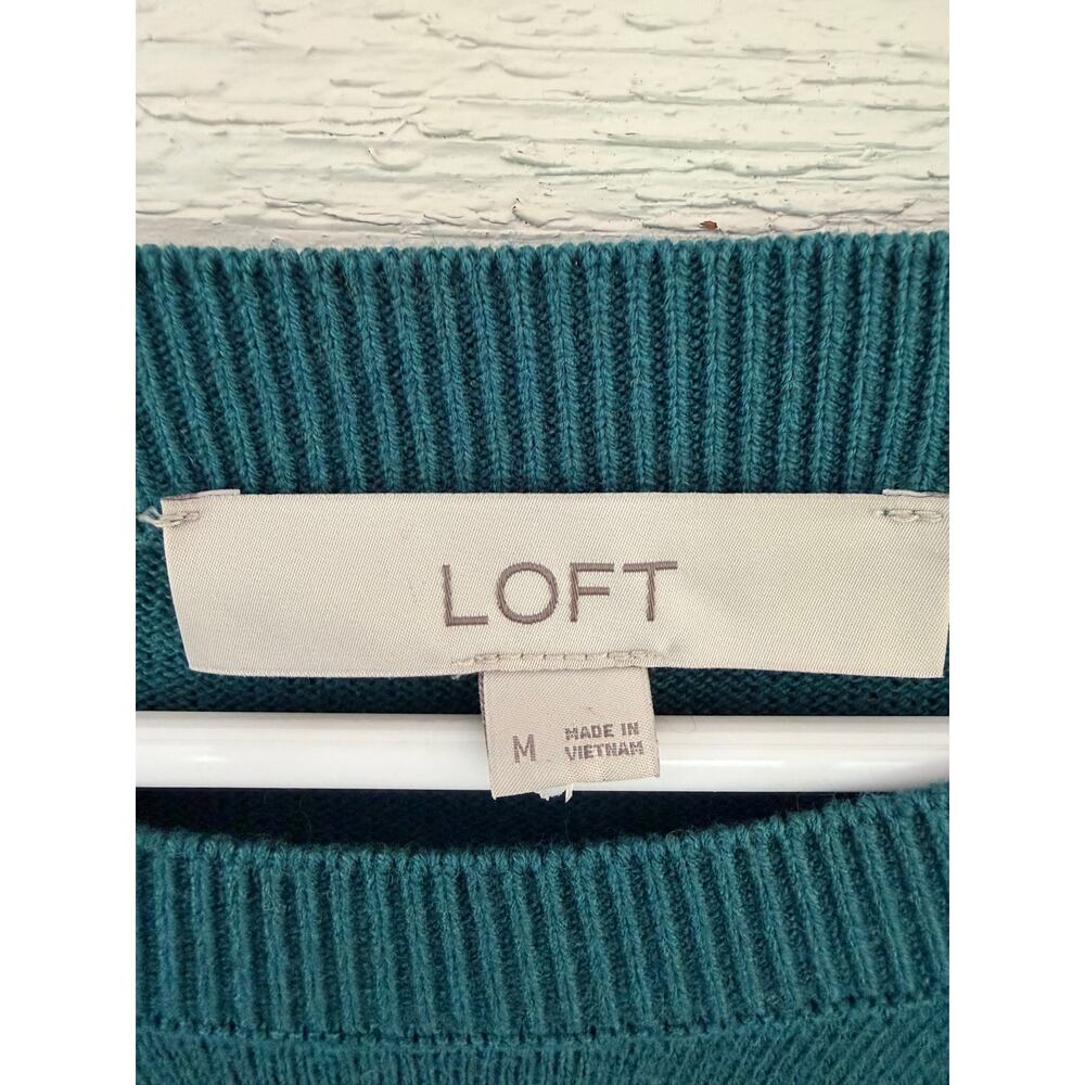 LOFT Teal Knit & Chiffon Layered Sweater Top Size Medium - Picture 4 of 6